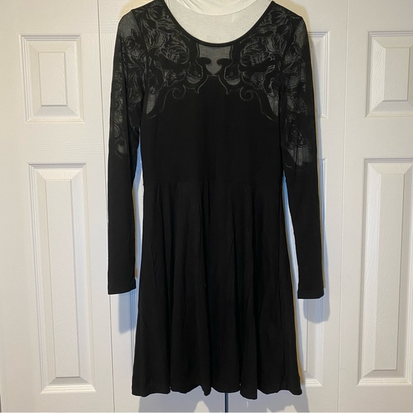 NWOT French Connection Stretch Black Long Sleeve Skater Dress Size 10 - Picture 3 of 16